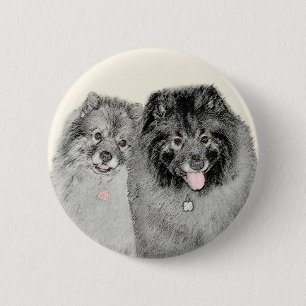 Keeshond Mama and Son Painting - Originelle Hundek Button