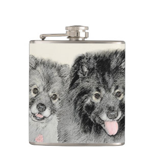 Keeshond Mama and Son Painting - Originelle Hundek Flachmann