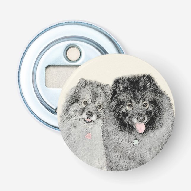 Keeshond Mama and Son Painting - Originelle Hundek Flaschenöffner (Vorderseite)