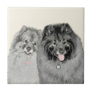 Keeshond Mama and Son Painting - Originelle Hundek Fliese