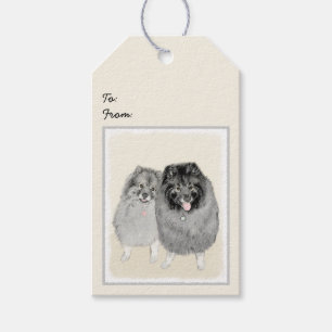 Keeshond Mama and Son Painting - Originelle Hundek Geschenkanhänger