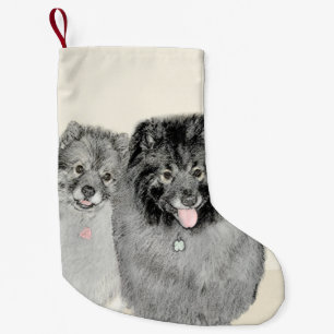 Keeshond Mama and Son Painting - Originelle Hundek Kleiner Weihnachtsstrumpf