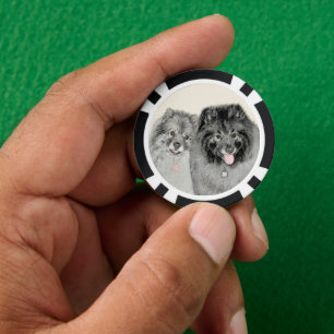 Keeshond Mama and Son Painting - Originelle Hundek Pokerchips