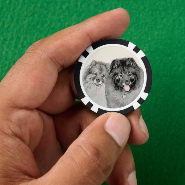 Keeshond Mama and Son Painting - Originelle Hundek Pokerchips (Hand)