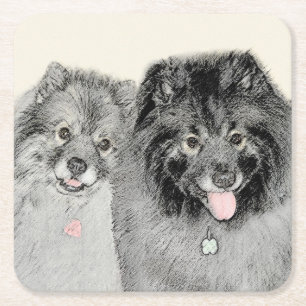Keeshond Mama and Son Painting - Originelle Hundek Rechteckiger Pappuntersetzer