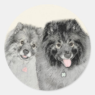 Keeshond Mama and Son Painting - Originelle Hundek Runder Aufkleber