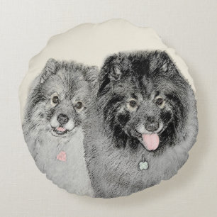 Keeshond Mama and Son Painting - Originelle Hundek Rundes Kissen