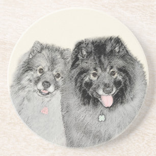 Keeshond Mama and Son Painting - Originelle Hundek Sandstein Untersetzer