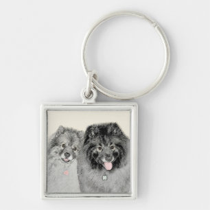 Keeshond Mama and Son Painting - Originelle Hundek Schlüsselanhänger