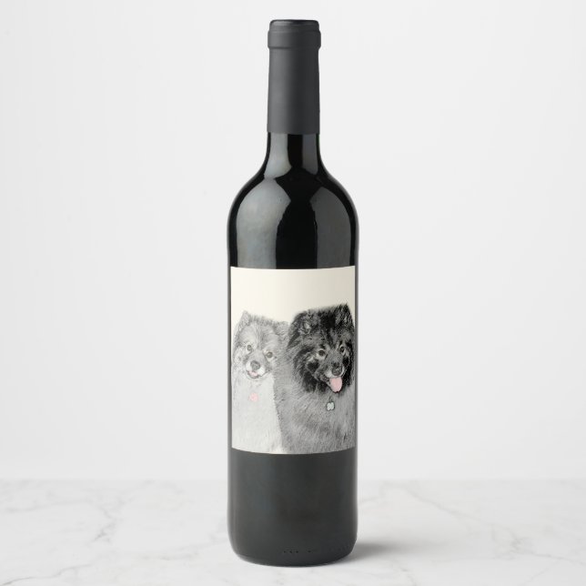 Keeshond Mama and Son Painting - Originelle Hundek Weinetikett (Vorderseite)