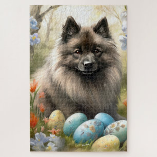 Keeshond mit Ostereiern