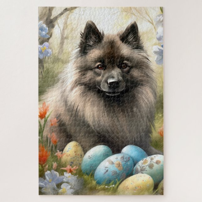 Keeshond mit Ostereiern (Vertikal)