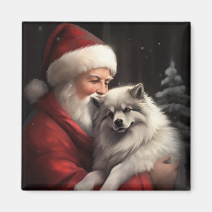 Keeshond mit Santa Claus Festliches Weihnachten Magnet
