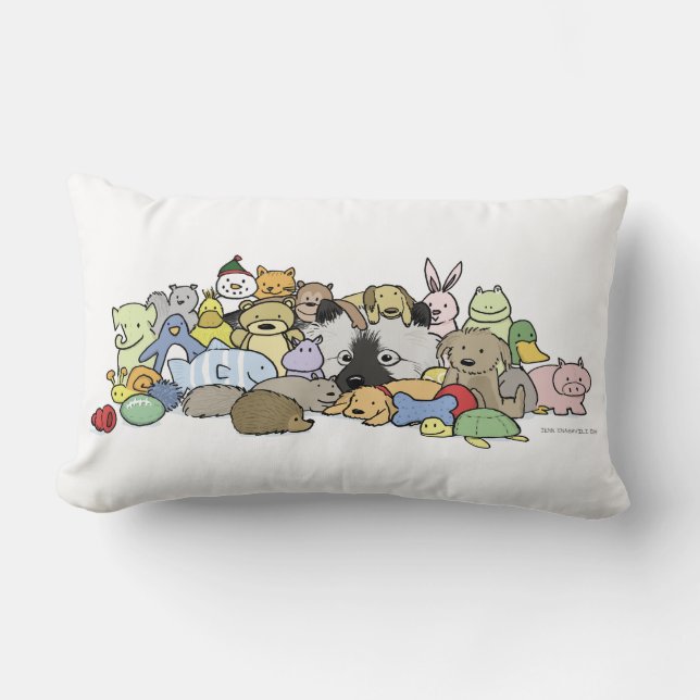 Keeshond mit Spielwaren Lendenkissen (Vorderseite)