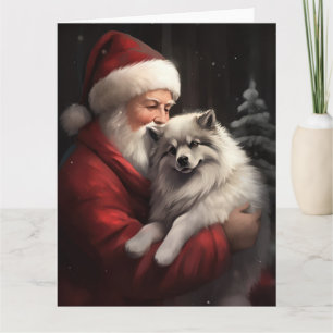 Keeshond mit Weihnachtsfeiern Karte