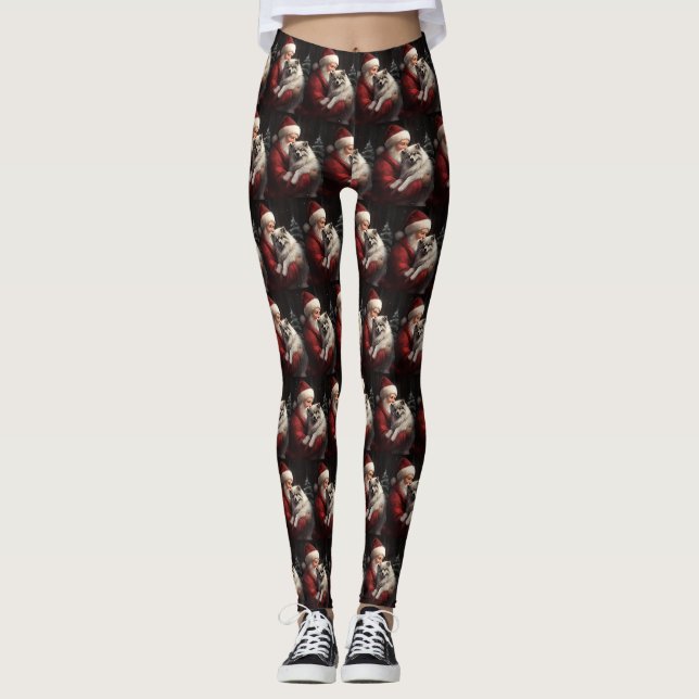 Keeshond mit Weihnachtsfeiern Leggings (Vorderseite)