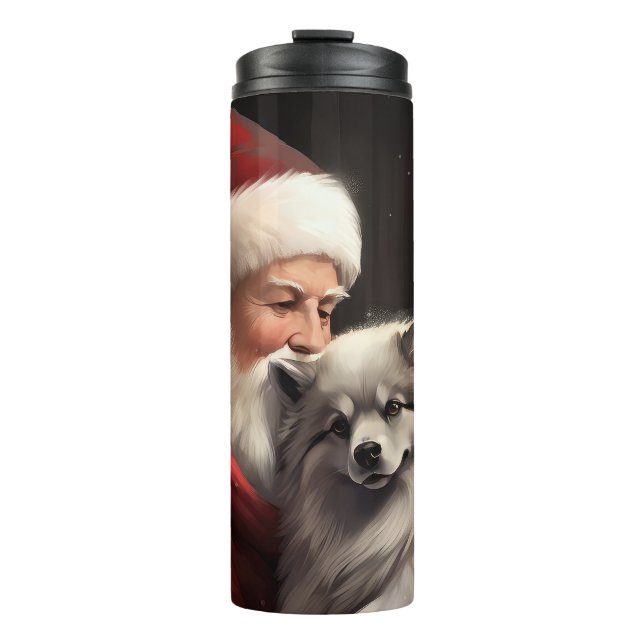 Keeshond mit Weihnachtsfeiern Thermosbecher (Vorderseite)