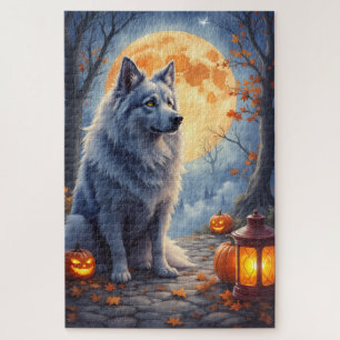 Keeshond Mondlicht Halloween-Porträt Kunst