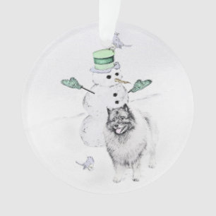 Keeshond Noël Snowman Peinture Chien Art