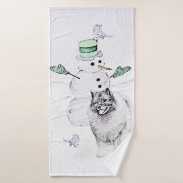 Keeshond Noël Snowman Peinture Chien Art (Serviette de bain)