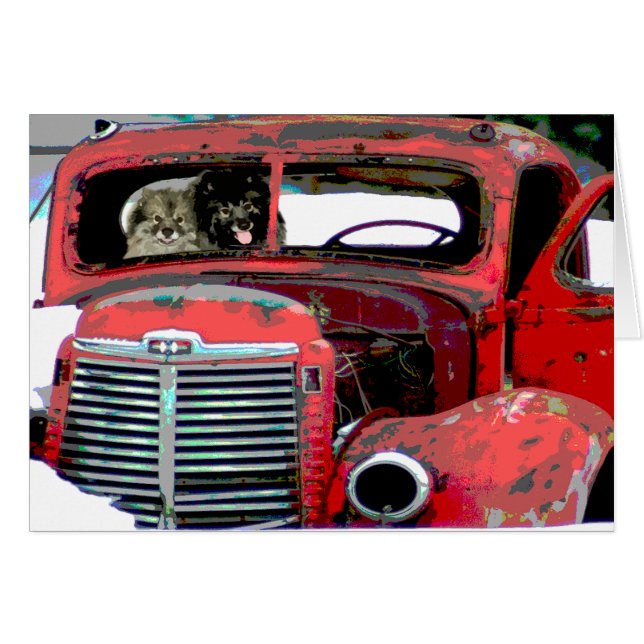 Keeshond Noël Vieux Camion Peinture Chien Art (Devant horizontal)
