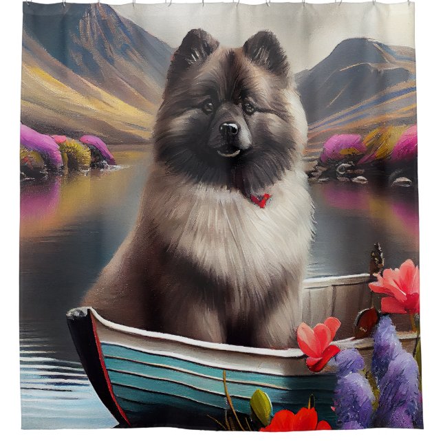 Keeshond on a Paddle: Ein Landschaftliches Abenteu Duschvorhang (Vorderseite)