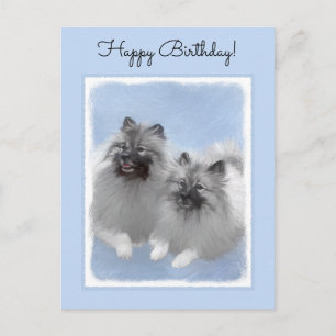 Keeshond-Paar Kees-Malerei Originale Tierkunst Postkarte
