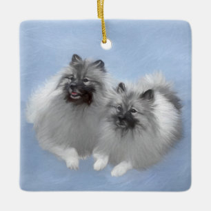 Keeshond Pair of Kees Painting Original Animal Art Keramikornament