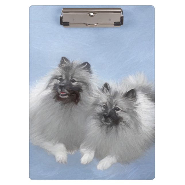Keeshond Pair of Kees Painting Original Animal Art Klemmbrett (Vorderseite)