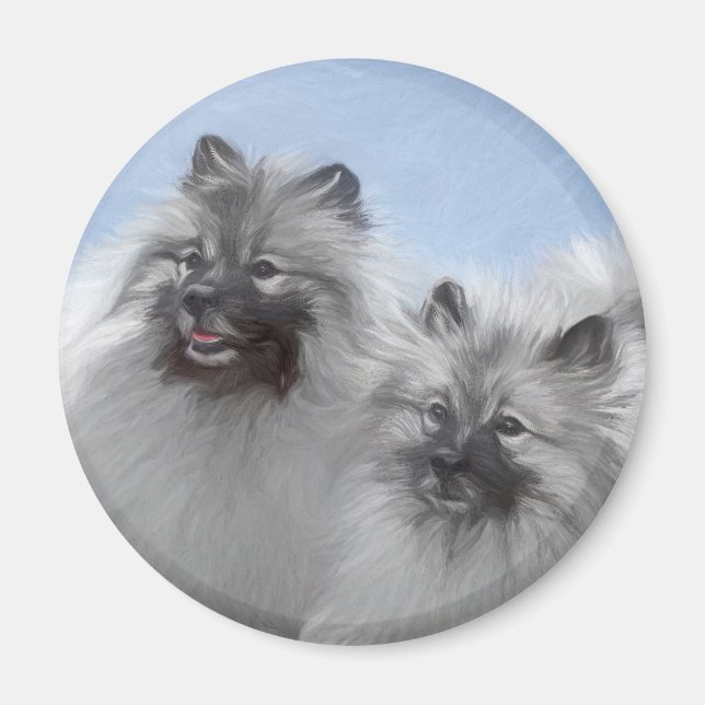 Keeshond Pair of Kees Painting Original Animal Art Magnet (Vorne)