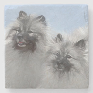 Keeshond Pair of Kees Painting Original Animal Art Steinuntersetzer