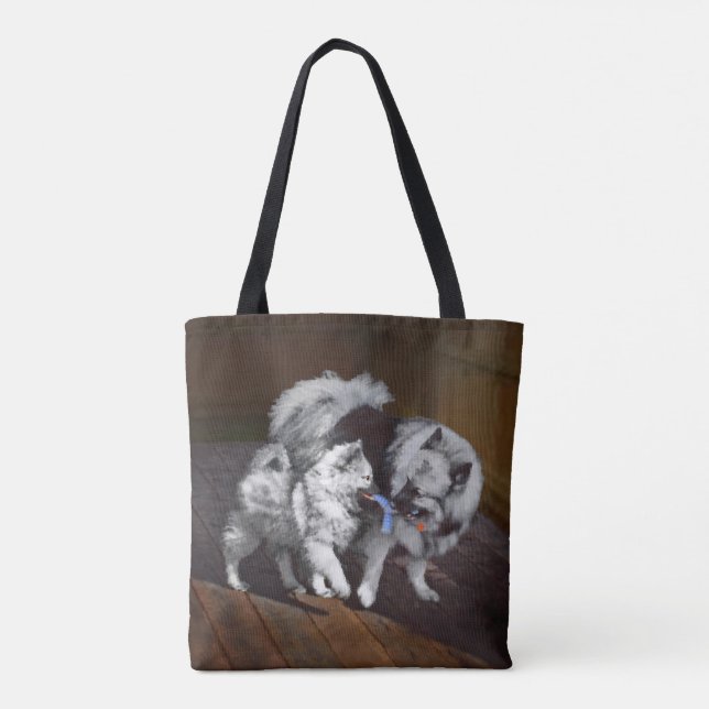 Keeshond Play-time Malerei - Niedliche Original Hu Tasche (Rückseite)