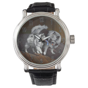 Keeshond Playtime Malerei - Niedliche Original Dog Armbanduhr