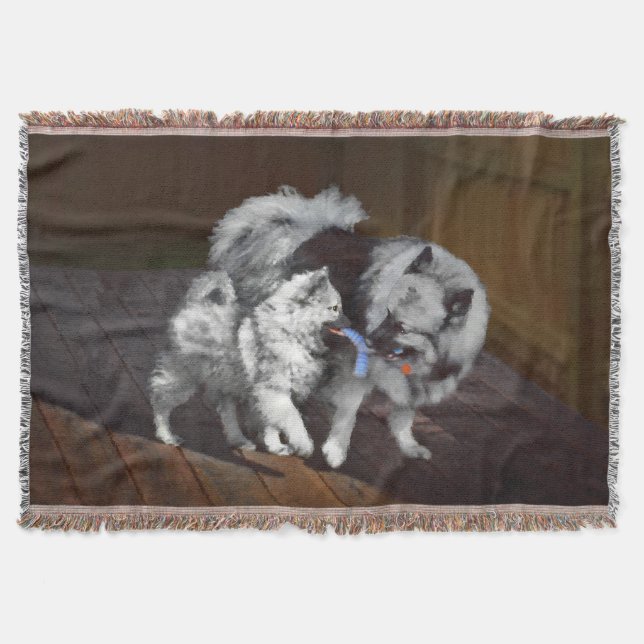 Keeshond Playtime Malerei - Niedliche Original Dog Decke (Vorderseite)