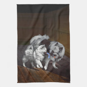 Keeshond Playtime Malerei - Niedliche Original Dog Geschirrtuch