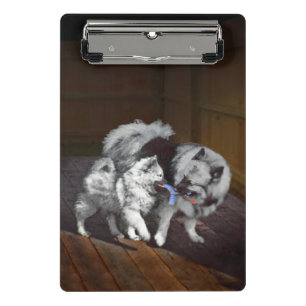 Keeshond Playtime Malerei - Niedliche Original Dog Mini Klemmbrett