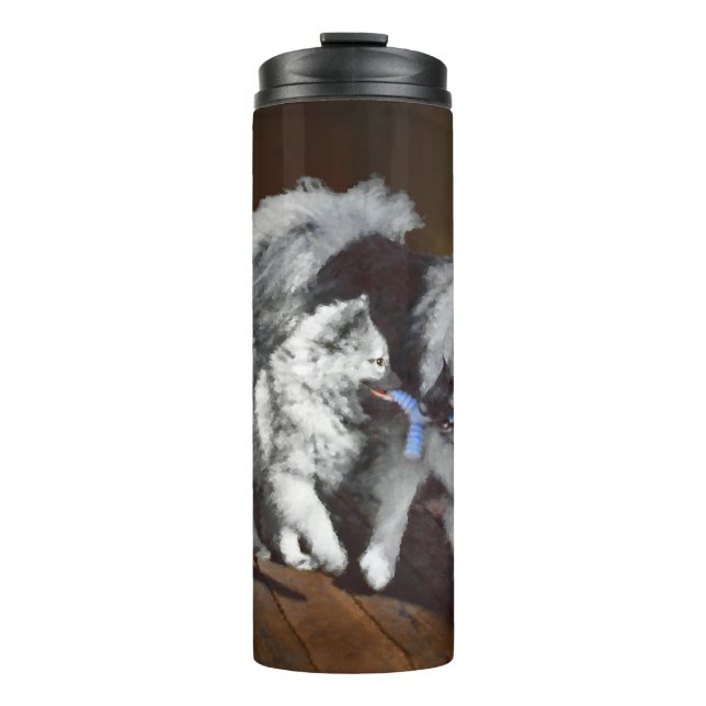 Keeshond Playtime Malerei - Niedliche Original Dog Thermosbecher (Vorderseite)