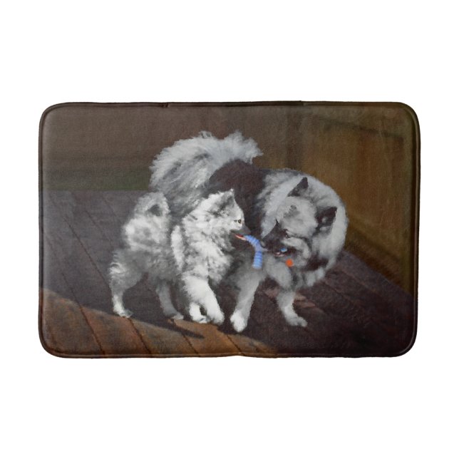 Keeshond Playtime Painting - Cute Original Dog Art Badematte (Vorderseite)