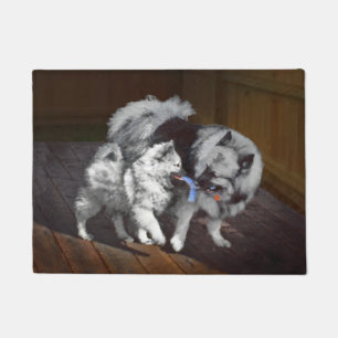 Keeshond Playtime Painting - Cute Original Dog Art Fußmatte