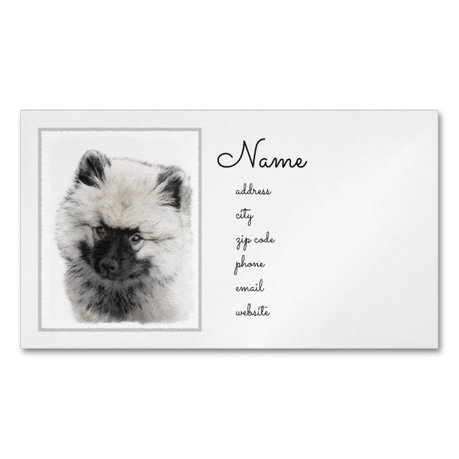 Keeshond Puppy Zeichne - Niedliche Original Hundek Magnetische Visitenkarte (Vorderseite)