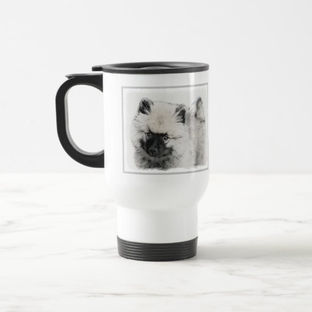 Keeshond Puppy Zeichne - Niedliche Original Hundek Reisebecher (Links)