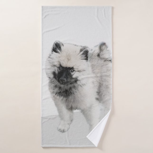 Keeshond Puppy Zeichnend - Niedliche Original Hund Badhandtuch Set (Badehandtuch)
