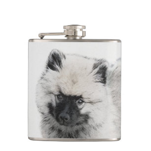 Keeshond Puppy Zeichnend - Niedliche Original Hund Flachmann