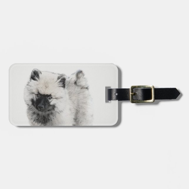 Keeshond Puppy Zeichnend - Niedliche Original Hund Gepäckanhänger (Vorderseite horizontal)