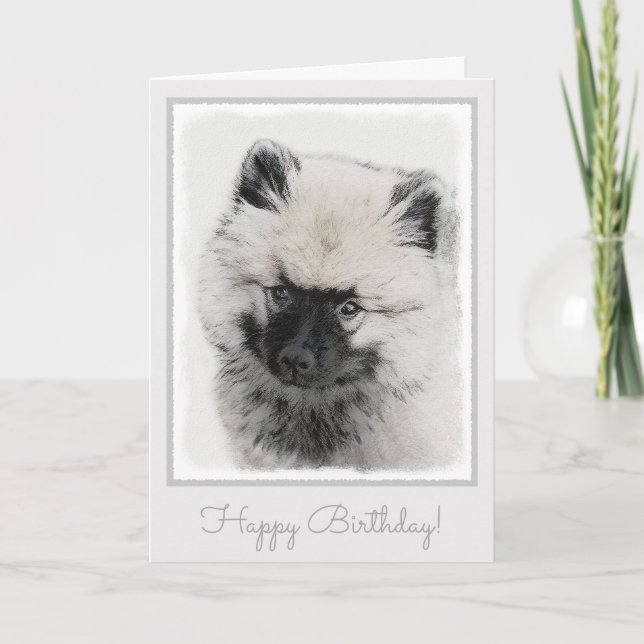 Keeshond Puppy Zeichnend - Niedliche Original Hund Karte (Vorderseite)