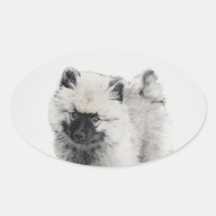 Keeshond Puppy Zeichnend - Niedliche Original Hund Ovaler Aufkleber