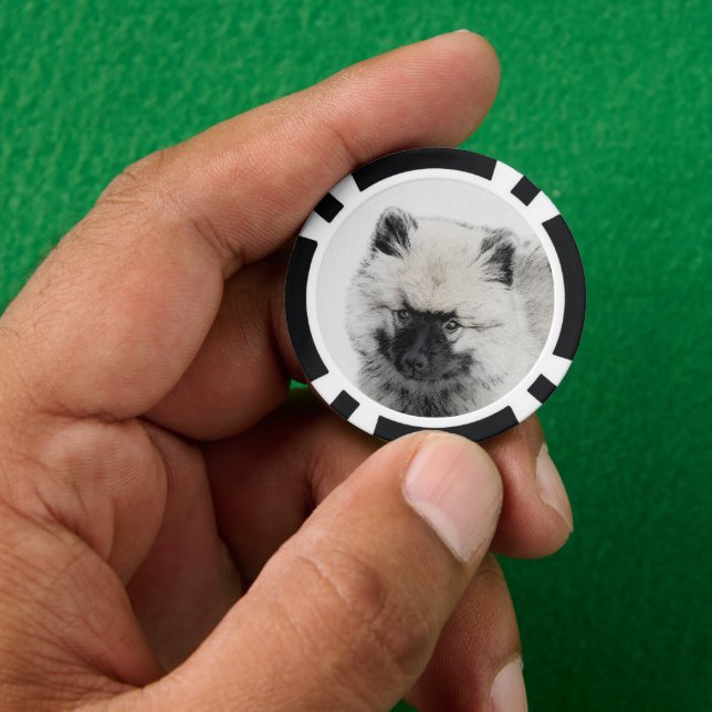 Keeshond Puppy Zeichnend - Niedliche Original Hund Pokerchips (Hand)