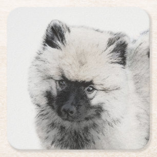 Keeshond Puppy Zeichnend - Niedliche Original Hund Rechteckiger Pappuntersetzer