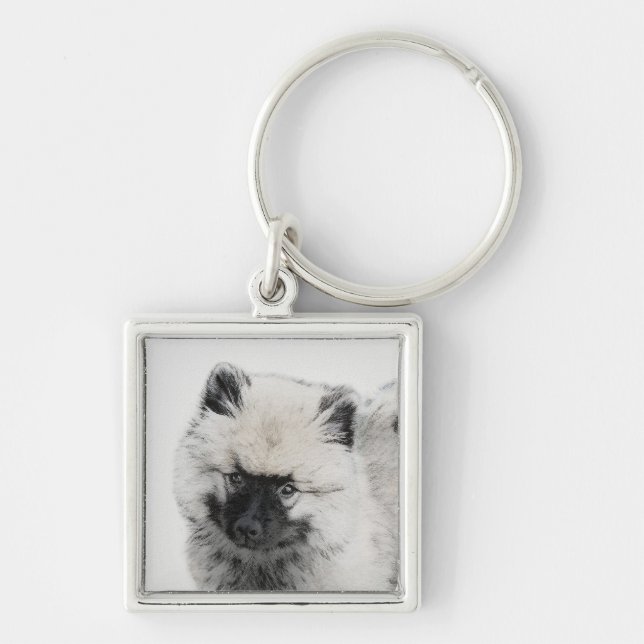 Keeshond Puppy Zeichnend - Niedliche Original Hund Schlüsselanhänger (Vorne)