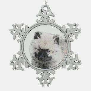 Keeshond Puppy Zeichnend - Niedliche Original Hund Schneeflocken Zinn-Ornament